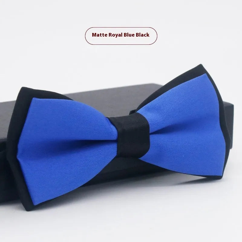 A solid colour pre-tied bow tie with an adjustable neck strap, shown in a classic flat head shape.