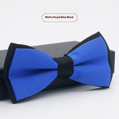 A solid colour pre-tied bow tie with an adjustable neck strap, shown in a classic flat head shape.
