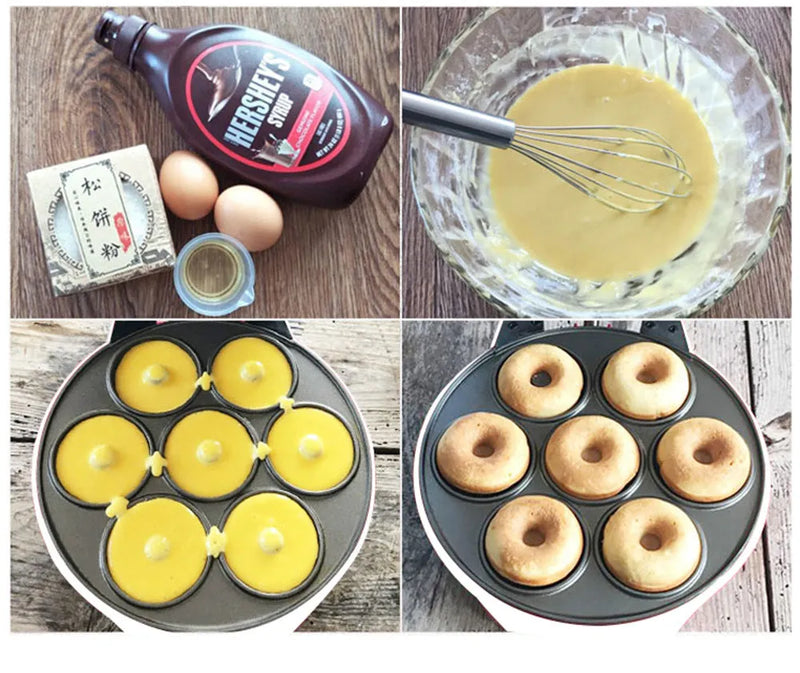 Donut maker machine with 1200W power, mechanical controls, and a 23cm baking pan for homemade round cakes, doughnuts, and breakfast treats in white colour with EU plug