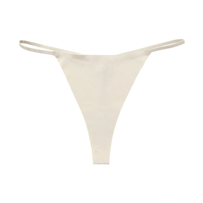 A set of seamless stretch hipster briefs in assorted neutral tones, featuring a low-rise waistline and t-back design for a smooth, flattering look.