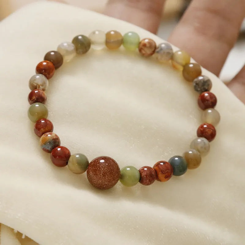 Human Fireworks natural Shoushan stone agate bracelet, hand-woven unisex geometric round design