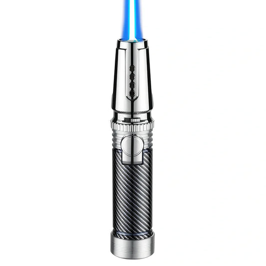 Windproof electronic cigar lighter with blue flame, zinc alloy construction, 180mm length