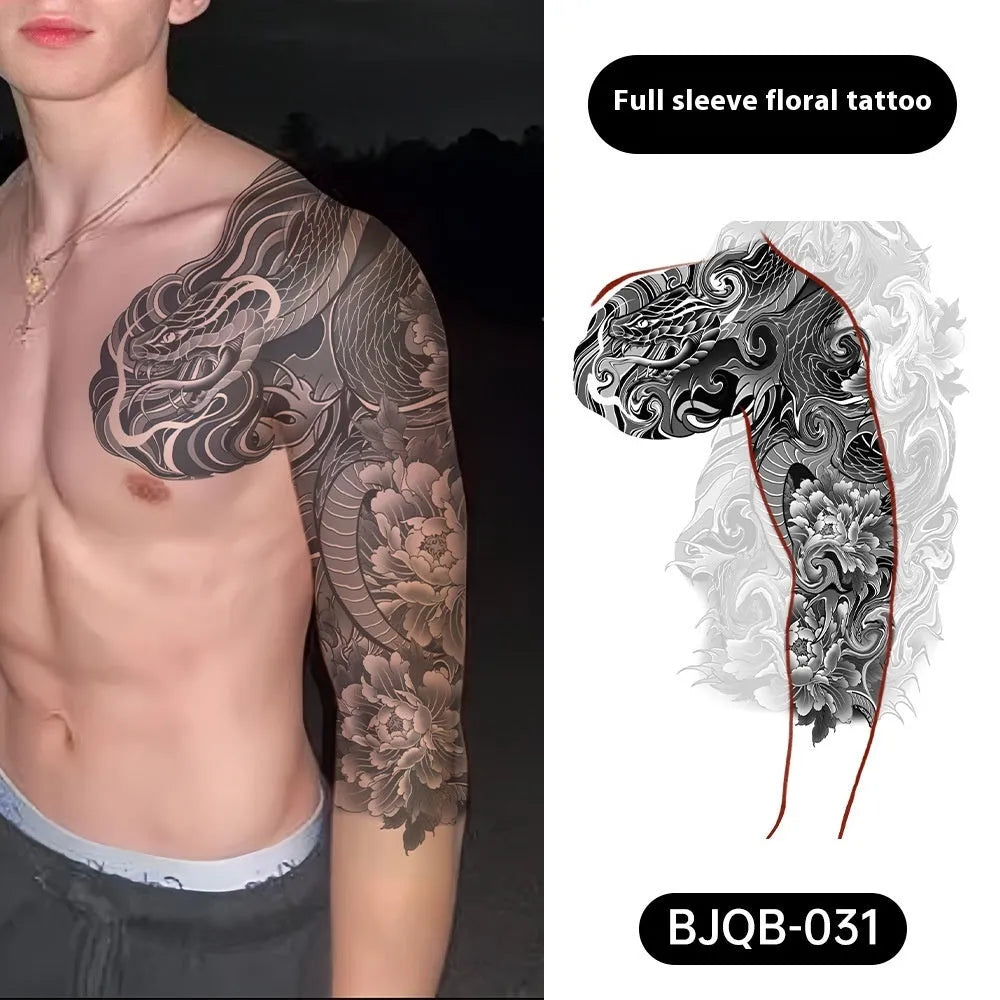 Retro traditional simulation flower arm body sticker sheet, 520mm x 370mm, transfer printing, BJQB pattern options