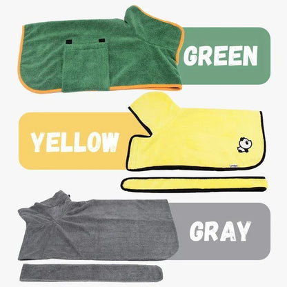 Absorbent pet drying robe with adjustable waist wrap, made of premium microfiber and terry cloth for quick drying and comfort