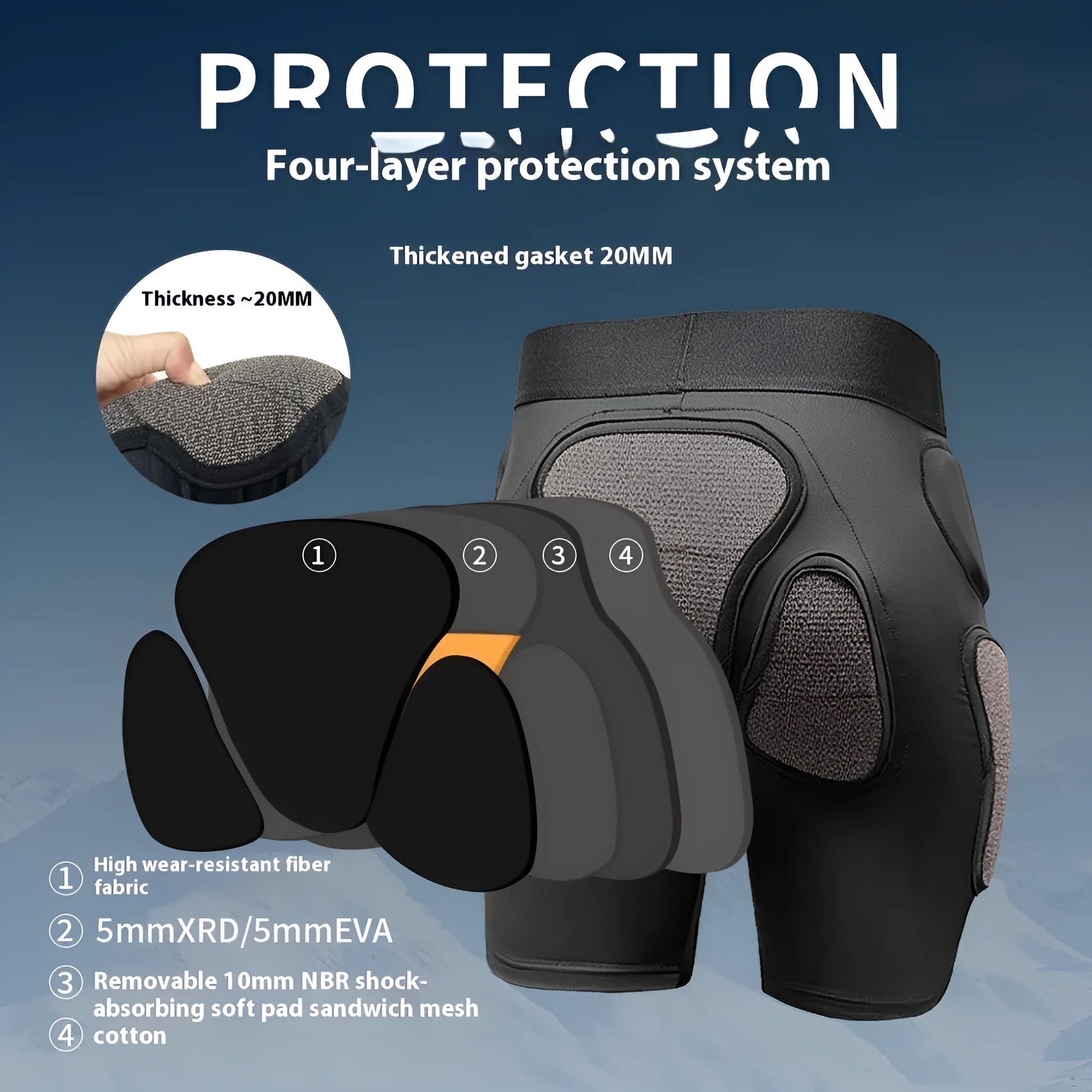 X-ray diffraction ski protective hip and knee pads in sizes S M L XL for multi-sport waist and knee coverage