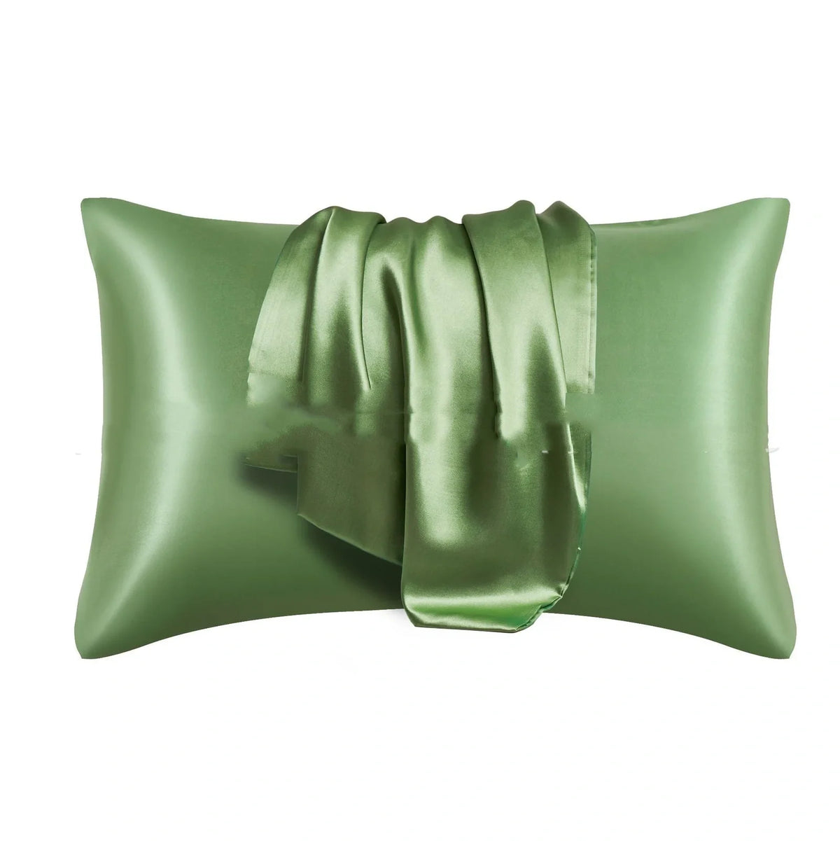 Envelope closure pillowcase in navy blue showing overlapping flap design and smooth polyester fabric texture