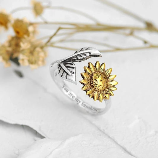 Bohemia Two-tone Sunflower Adjustable Ring with floral design and adjustable band