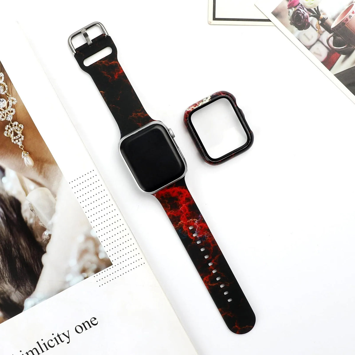 Printed silicone Apple Watch strap replacement band in multiple colours and patterns