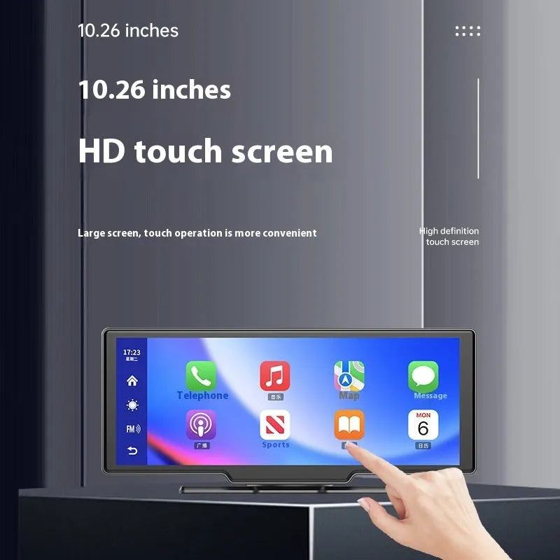 10-inch car smart screen with touchscreen, showing CarPlay interface and rear camera view for parking