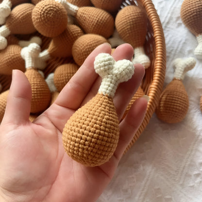 Crocheted plush chicken leg pendant keychain approximately 8 cm long