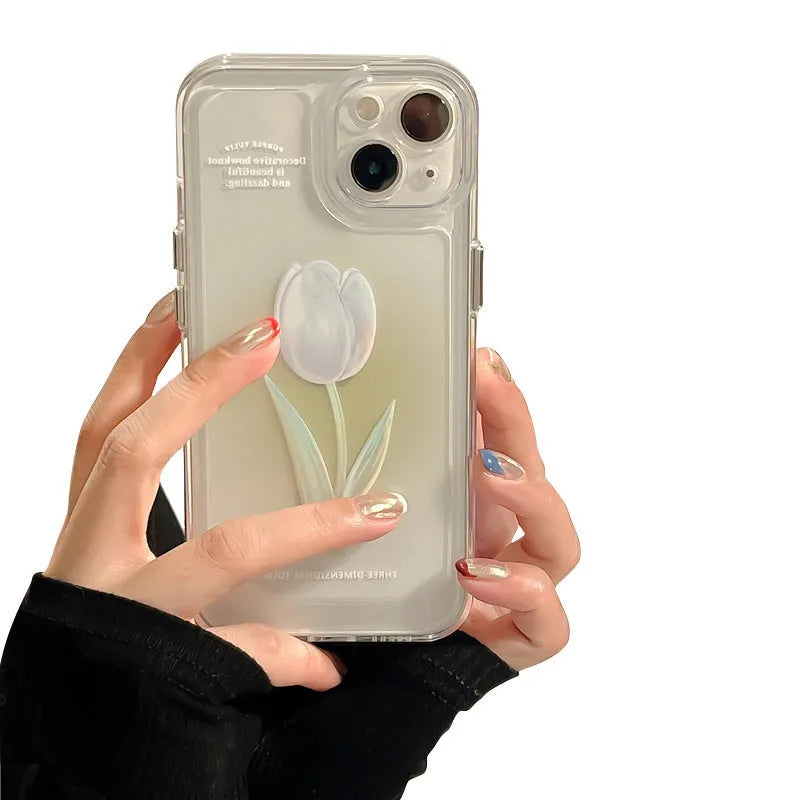 TPU all-inclusive iPhone case in gradient rose and tulip colours showing front and back protection