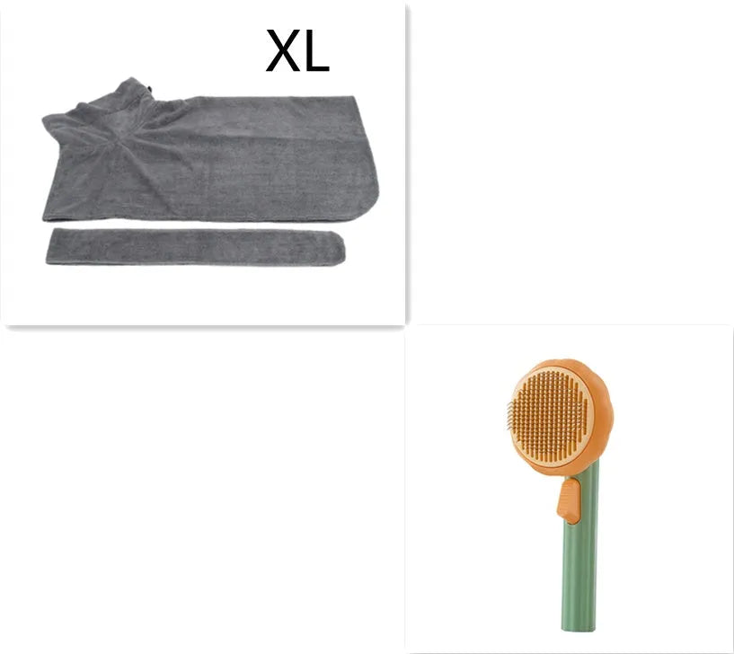 Hand-held pumpkin-coloured pet brush with stainless steel needles for grooming cats and dogs