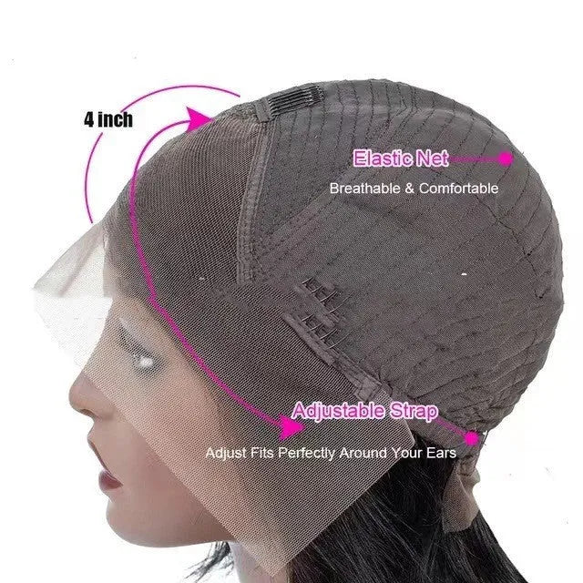 A woman wearing a long, real human hair lace front wig with a natural-looking 4x4 HD lace hairline.