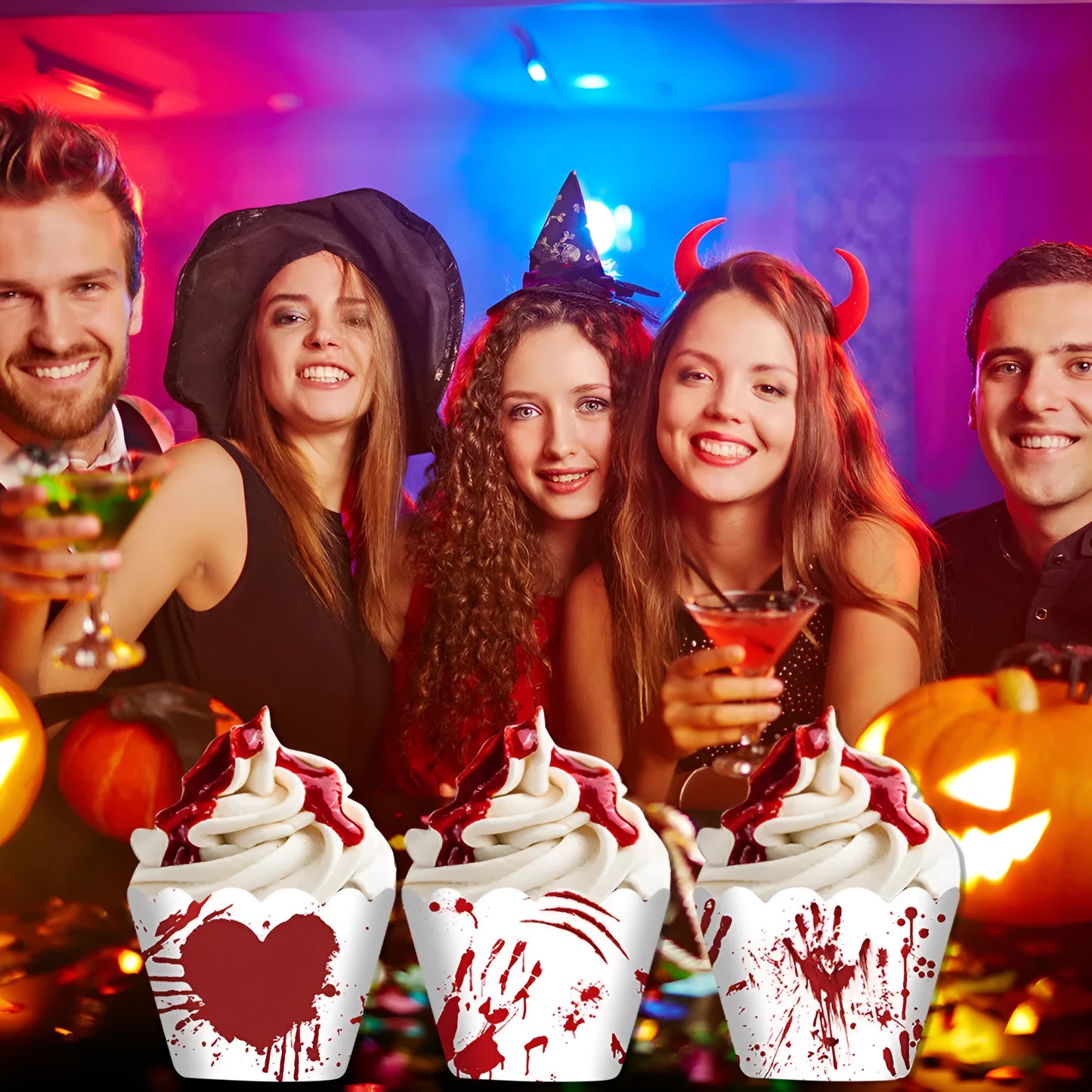 Halloween cake border with red hand design for cupcake decoration