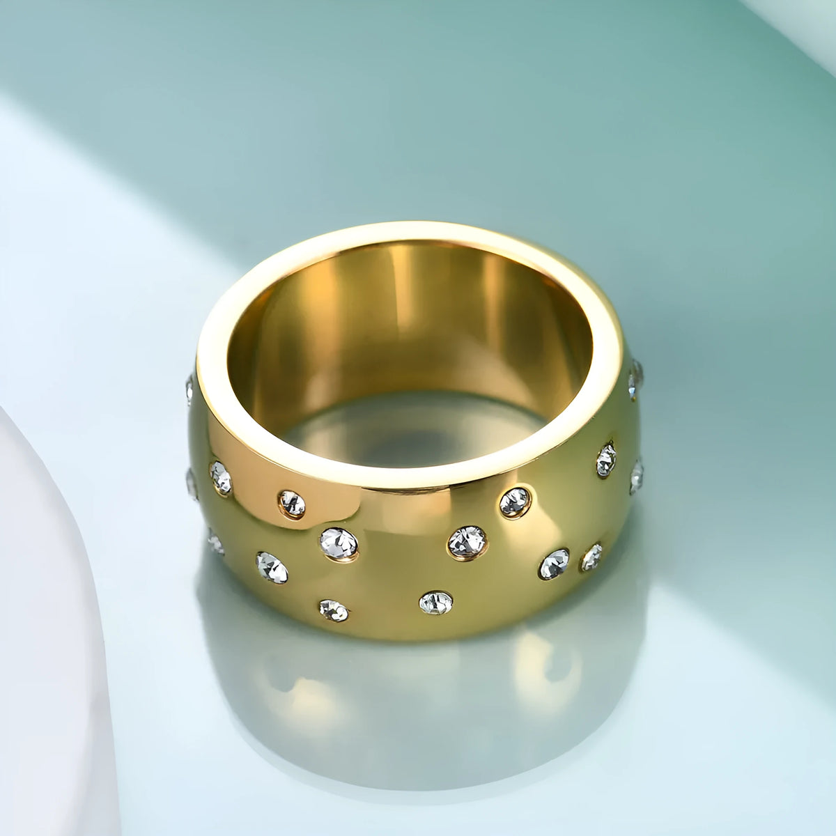 Women's titanium steel couple ring with diamond treatment starry geometric design in metallic colours