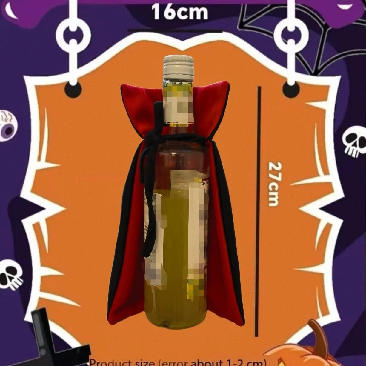 Two-tone cloth wine bottle cloak on a champagne bottle for Christmas decoration.