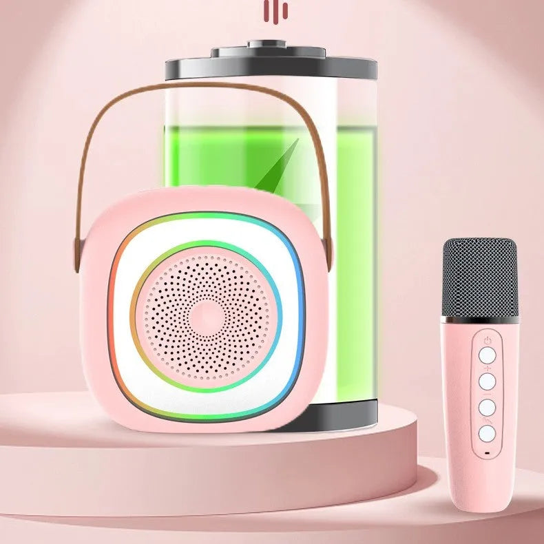 Wireless karaoke microphone with LED lighting in black, white, or pink colour options