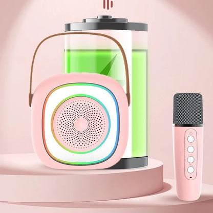 Wireless karaoke microphone with LED lighting in black, white, or pink colour options