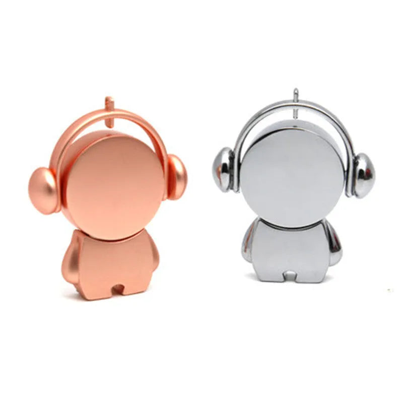 Personalised metal USB flash drive with musician cartoon design in silver or rose gold colour