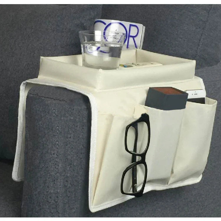 Oxford fabric sofa armrest organizer with multiple pockets for remote controls and magazines