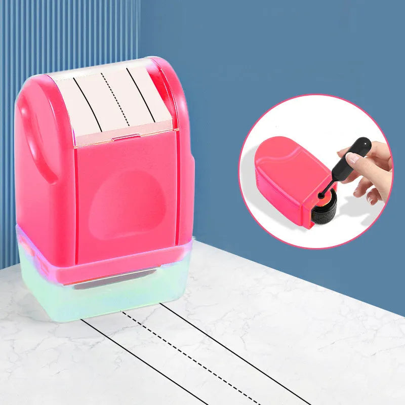 Plastic rectangular roller seal for English line teaching, shown in multiple colour options.