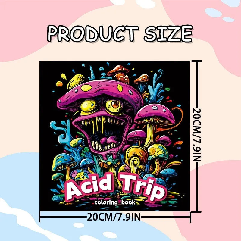 Creative painting book for adults and children featuring acid tour colour artwork and illustrations on paper pages with a 200mm length, ideal for art projects, craft activities, colouring, and sketching practice