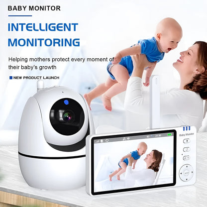 White HD wireless baby monitor with 5-inch LCD screen on a table