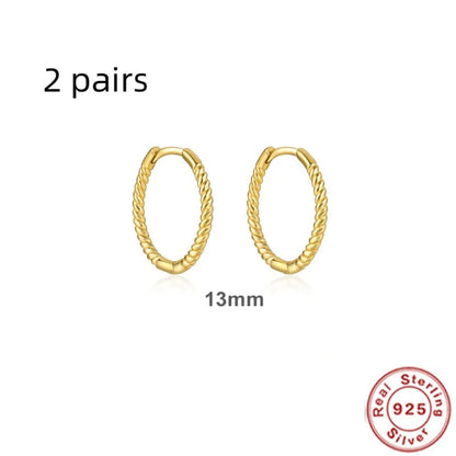 Sterling silver twisted string round ring earrings in gold or platinum colour