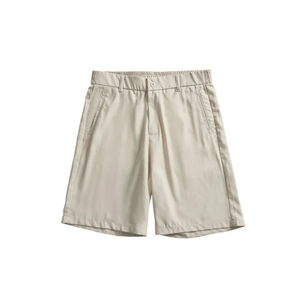 Men's loose-fitting lyocell cotton blend casual shorts in apricot, dark grey, and black colours