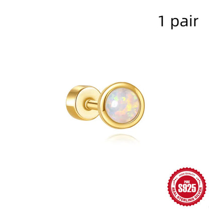 S925 sterling silver flat column thread ear bone stud in a gold plated finish.