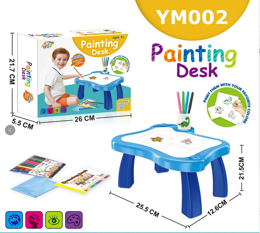Children's magnetic drawing board with music and projection features in blue and pink