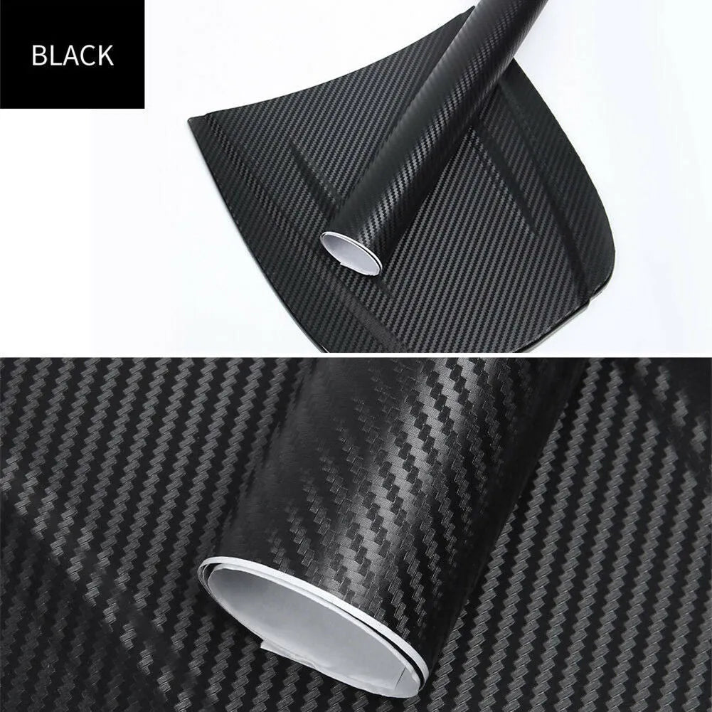 Carbon fibre car decoration sticker roll showing 3D texture in multiple colour options