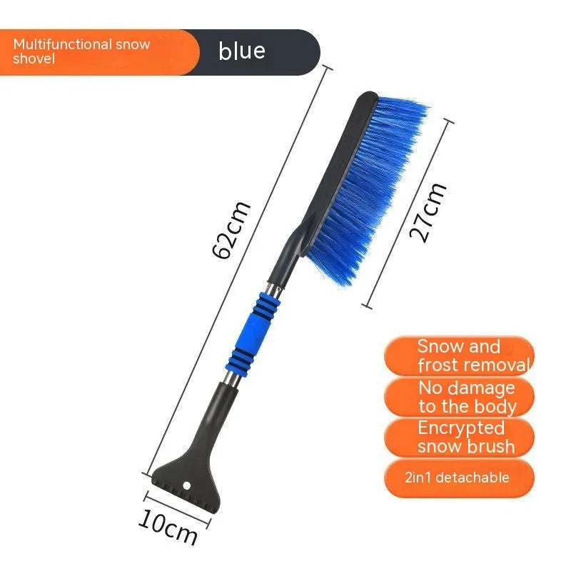 Yellow telescopic car snow scraper brush with thickened plastic snow ploughing blade for winter defrosting