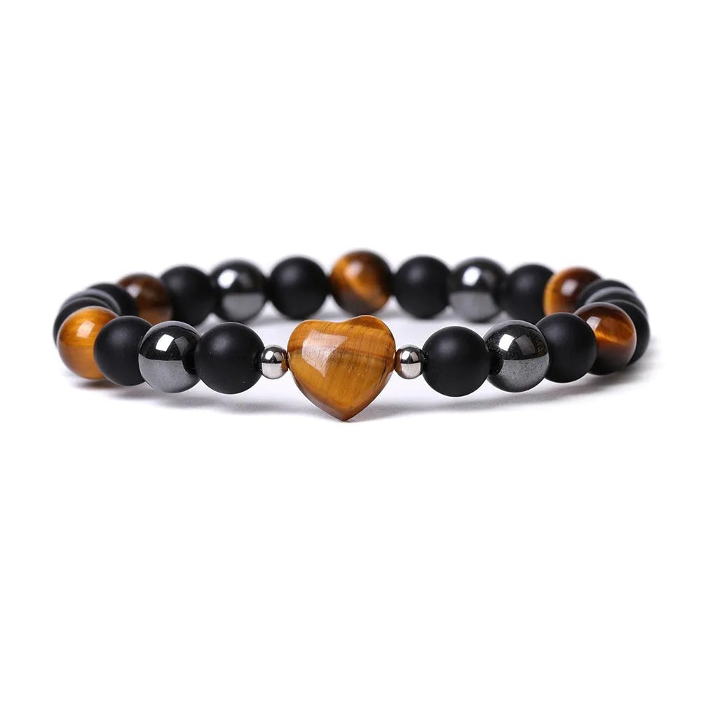 Geometric peach heart stone bracelet with hand-cut craftsmanship in multiple colour variations