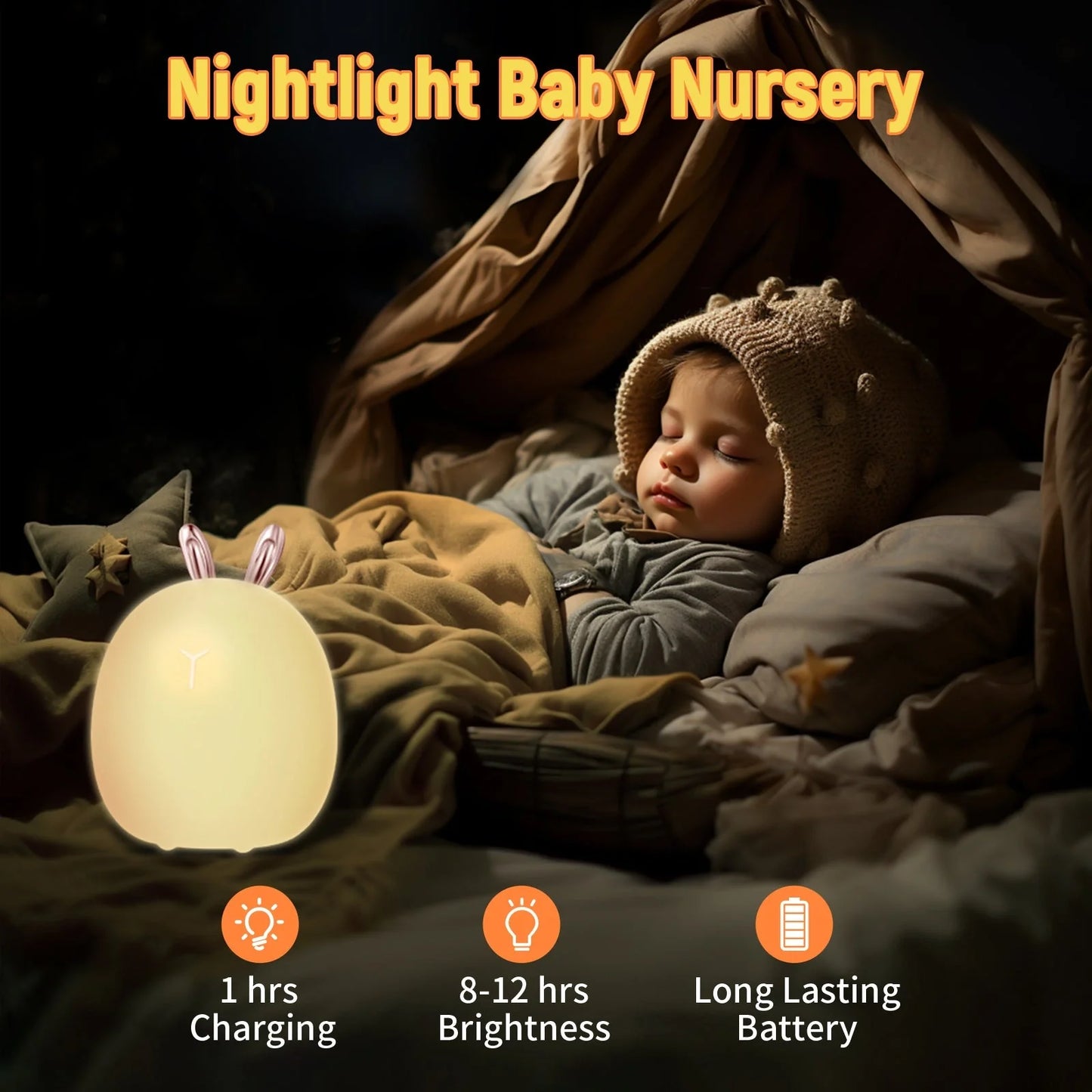 Adjustable silicone baby night light with touch control in adorable deer and rabbit designs