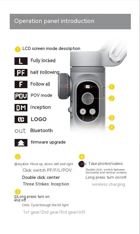 Silver grey Pro Mobile PTZ three-axis smartphone camera stabiliser gimbal with extended arm.