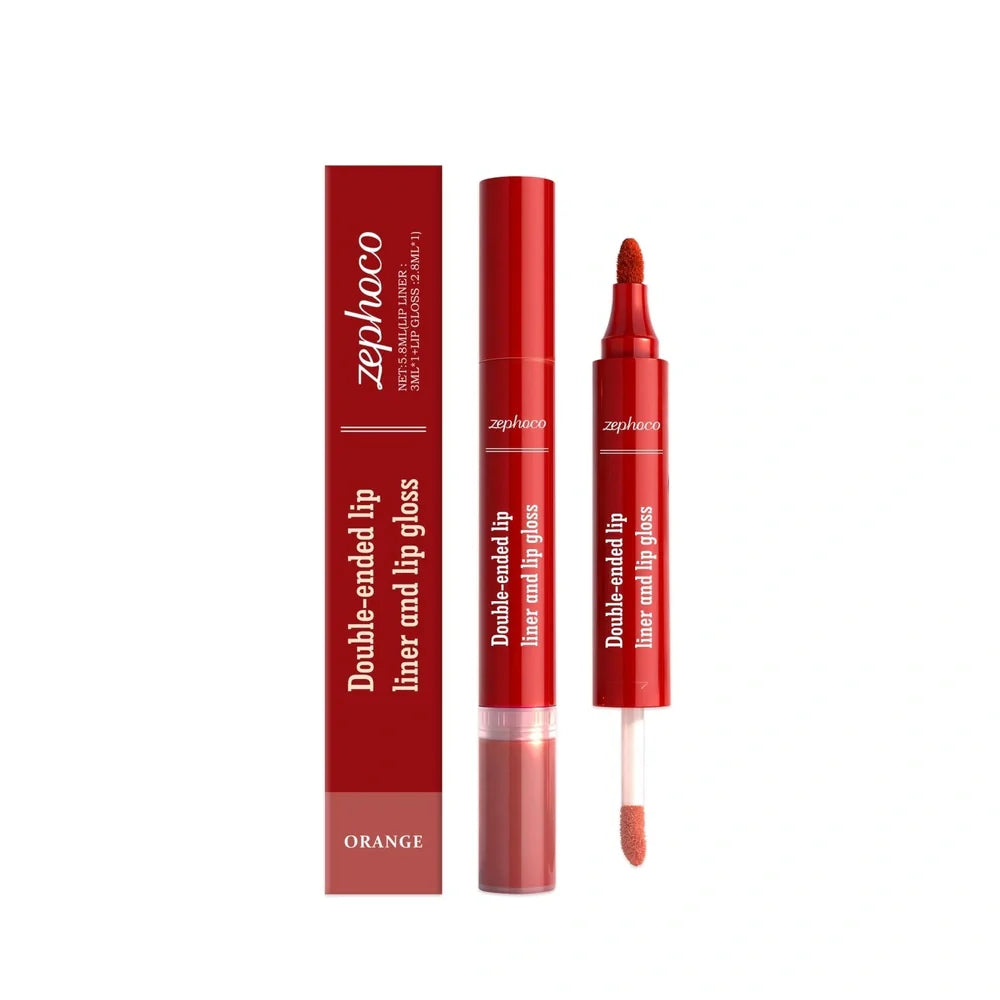 2-in-1 waterproof lip gloss tube with wand applicator showing subtle shimmer finish