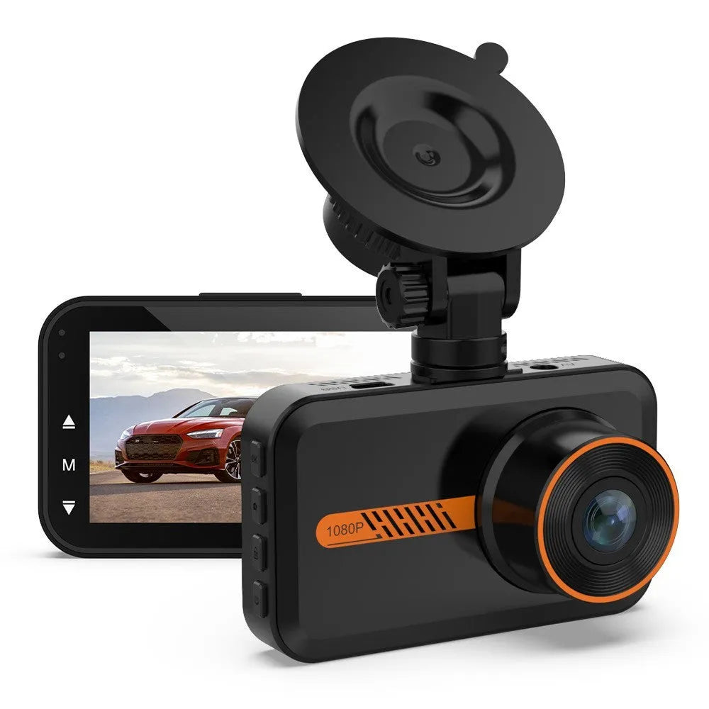 ThiEYE front and rear dash cam system with 3-inch screen showing dual camera views