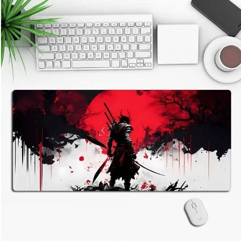 Anime-themed large black gaming mouse pad with custom graphic on a non-slip rubber cloth base.