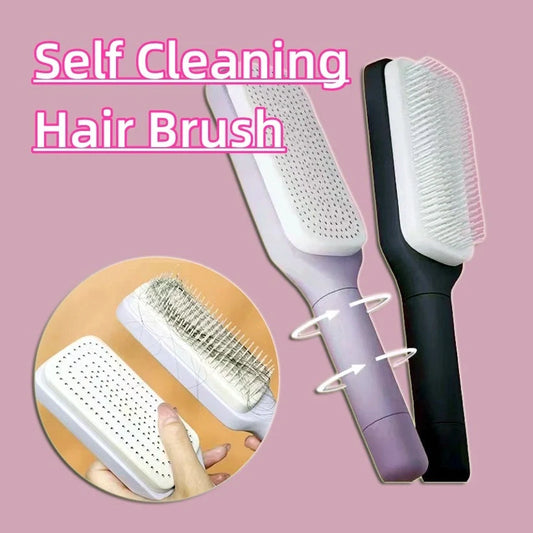 4 In 1 Self Cleaning Hair Brush with ergonomic handle and scalable rotate lifting feature