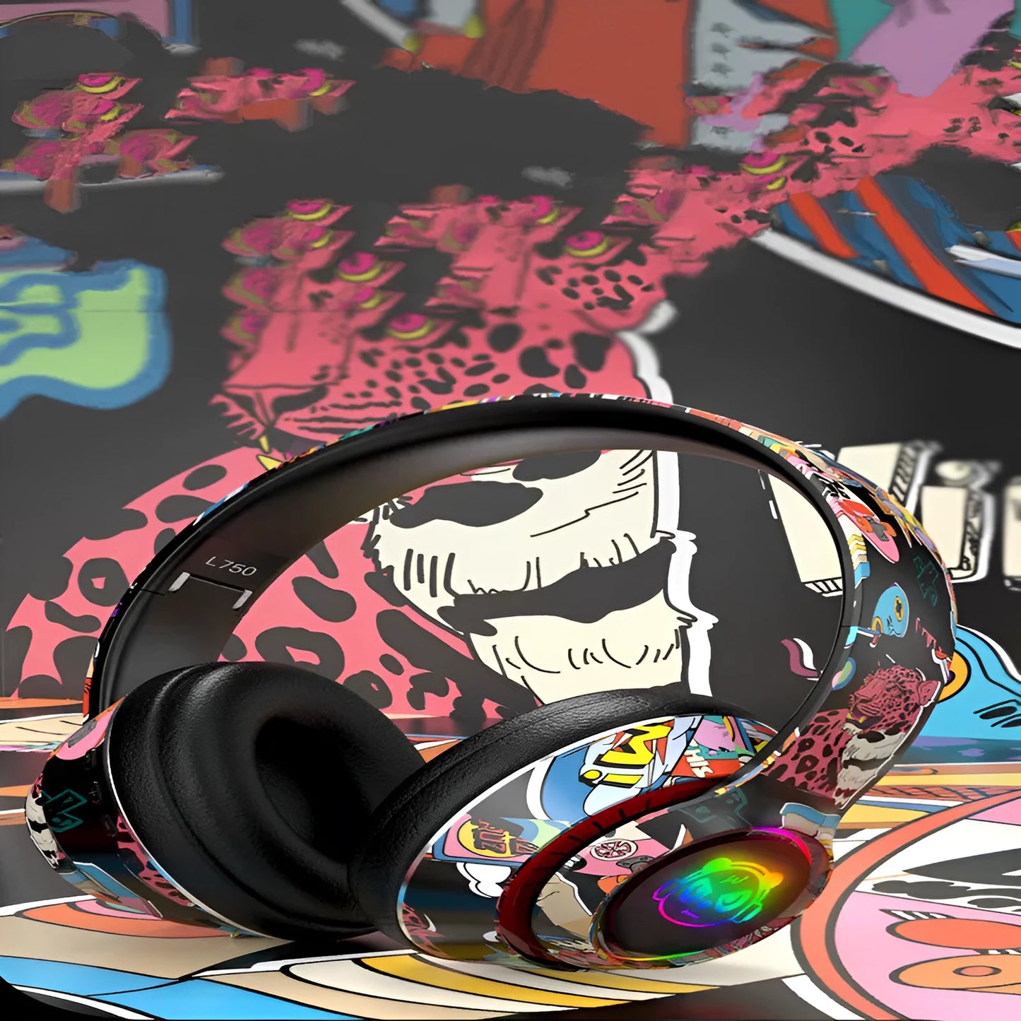 Black and white wireless Bluetooth headset with head-mounted design for mobile phones and gaming