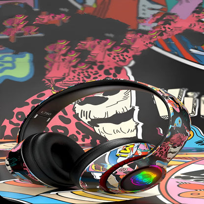 Black and white wireless Bluetooth headset with head-mounted design for mobile phones and gaming
