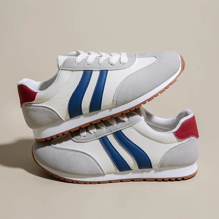 Blue and grey Cortez stripes leisure sports shoes with round toe and flat rubber soles