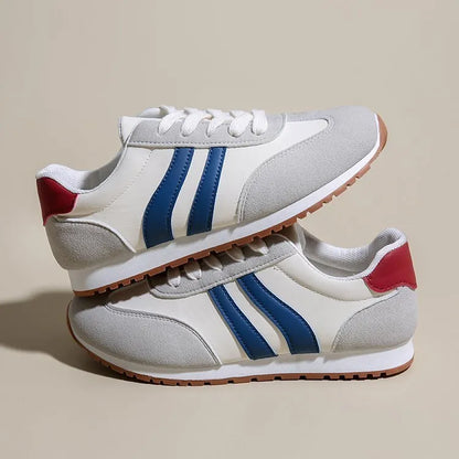 Blue and grey Cortez stripes leisure sports shoes with round toe and flat rubber soles