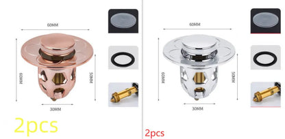 Copper core bouncing washbasin drain plug with universal 1.1-1.5 inch head in metallic finish