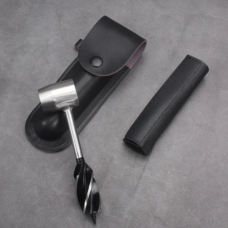 Rugged Outdoor Auger Drill with Genuine Leather Case for Camping, Bushcraft, and Outdoor Survival Tasks