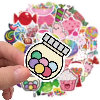Candy series graffiti colour sticker pack with 50 colourful cartoon adhesive stickers