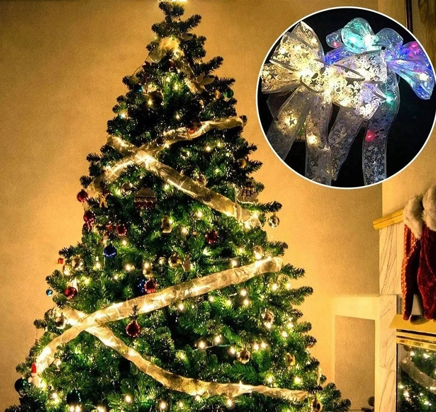 LED ribbon fairy lights with festive bow tie for Christmas decorations