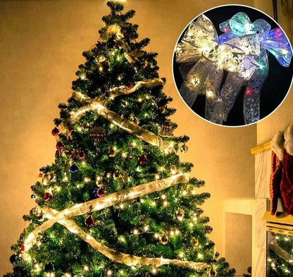 LED ribbon fairy lights with festive bow tie for Christmas decorations