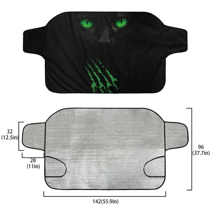 Car snow protection cover front gear with lanyard installation system for vehicle windshields